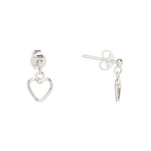 Earstud, Create Compliments®, sterling silver, 12.5x8mm open heart. Sold per pair.
