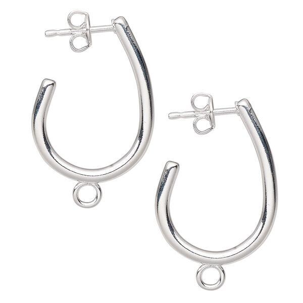 Earstud, silver-plated carbon steel and stainless steel, 25x17mm 3/4 teardrop hoop with closed loop. Sold per pkg of 50 pairs. image number 0