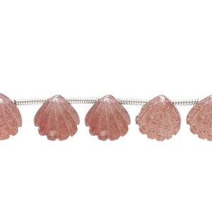 Strawberry quartz 1pkg10, hand-cut top-drilled carved puffed shell bead natural 9x9mm