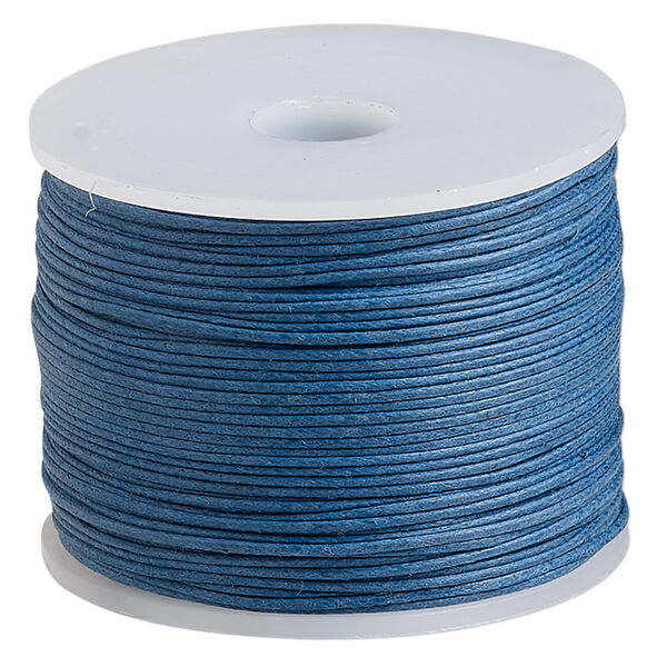 Cord, waxed cotton, medium blue, 0.5mm. Sold per 100-meter spool. image number 0