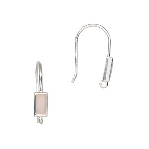 Ear wire fishhook 1pkg2 sterling silver / opal (natural), 16mm / 7x4mm hand-cut rectangle / open loop, 20 gauge 1 pair