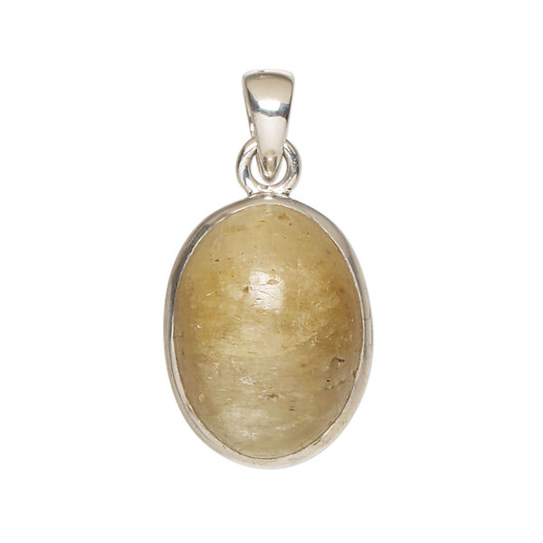 Pendant, lemon calcite (coated) and sterling silver, 21x15mm-23x19mmoval. Sold individually. image number 0