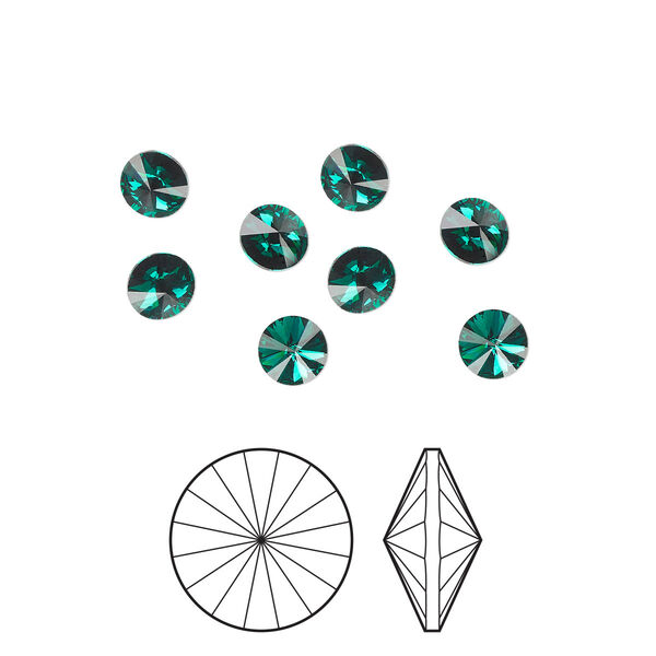 Chaton 8pk emerald foil back, Preciosa MAXIMA Czech crystal rhinestone 8.16-8.41mm rivoli SS39 image number 0