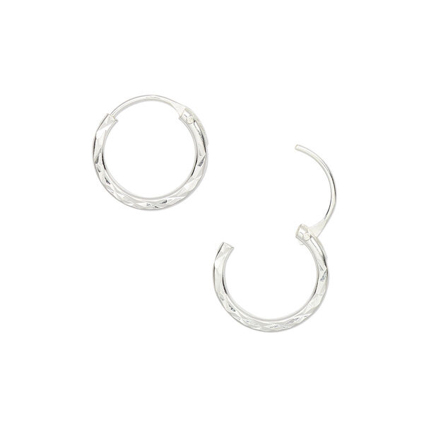 Earring, sterling silver, 12mm diamond-cut round hoop with endless-loop closure. Sold per pair. image number 0