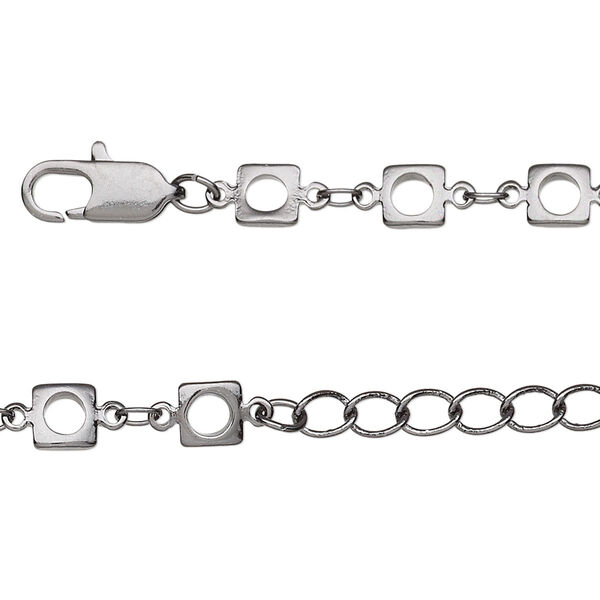 Chain, gunmetal-finished brass, 3x2mm oval and 5x5mm open square, 36 inches with 1-1/4 inch extender chain and lobster claw clasp. Sold individually. image number 0
