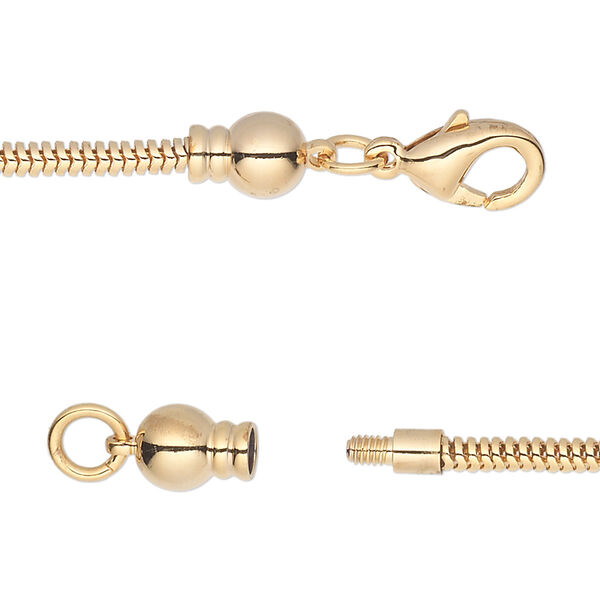 Dione® Easy-On Chain, gold-plated brass, 2.6mm snake, 30 inches with 3.3mm threaded ball end and lobster claw clasp. Sold individually. image number 0