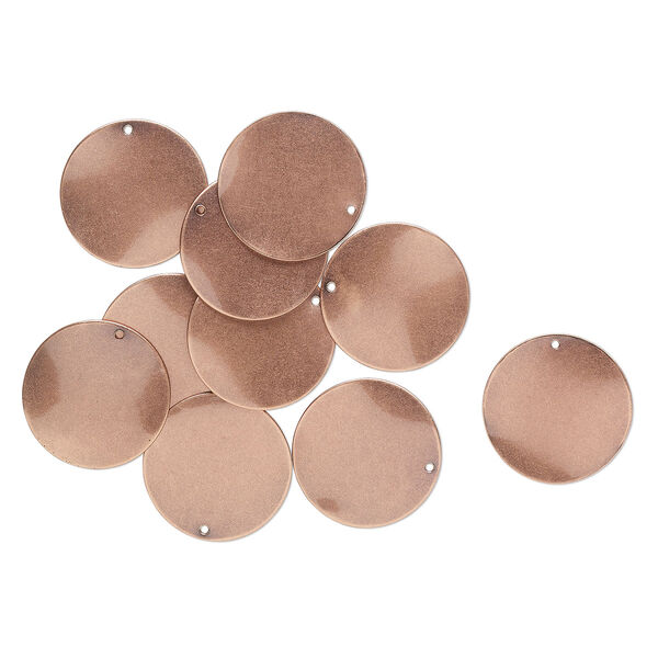 Drop, antique copper-plated steel, 26mm wavy flat round. Sold per pkg of 10. image number 0