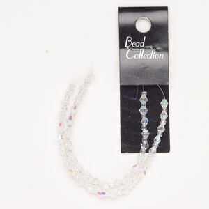 Bead glass 1pk 4mm faceted bicone, transparent clear AB 10 inch
