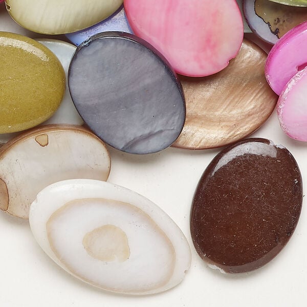 Mother-of-pearl shell 1pkg4oz, flat oval bead mix mixed colors 18x12mm-30x18mm image number 0