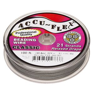 Beading wire, Accu-Flex®, nylon and stainless steel, clear, 21 strand, 0.024-inch diameter. Sold per 100-foot spool.