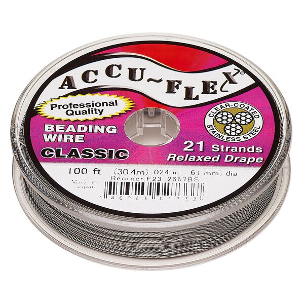 Beading wire, Accu-Flex®, nylon and stainless steel, clear, 21 strand, 0.024-inch diameter. Sold per 100-foot spool. image number 0