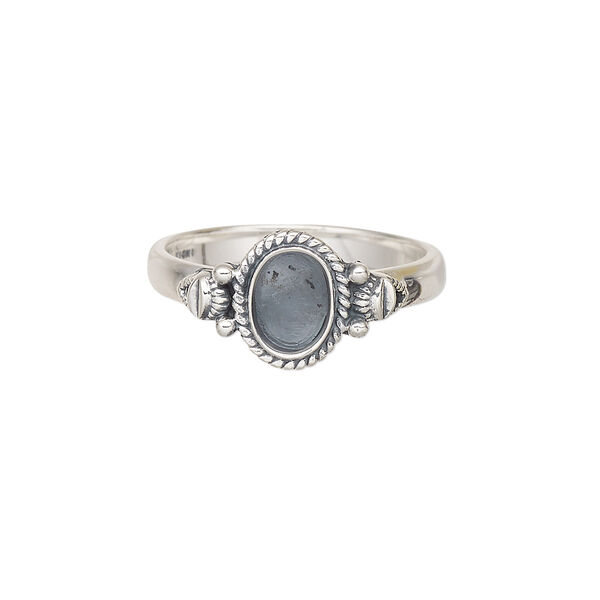Ring, antiqued sterling silver, 3mm fancy oval with twisted wire rim and 7x5mm oval glue-in setting, size 9. Sold individually. image number 0