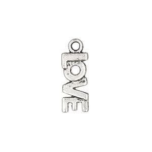 Charm, antique silver-plated "pewter" (zinc-based alloy), 18x8mm single-sided "LOVE." Sold per pkg of 10.