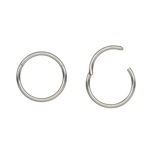 Earring hoop 1pkg2 titanium, 14.5mm round / hinged / endless, 16 gauge 1 pair