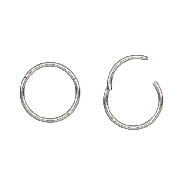Earring hoop 1pkg2 titanium, 14.5mm round / hinged / endless, 16 gauge 1 pair image number 0