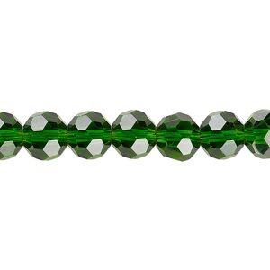 Bead 1pk 32 facets transparent emerald green, Celestial Crystal® 8mm round 15.5-16 inch