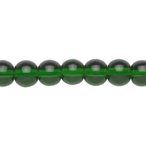 Bead, glass, emerald green, 8mm round. Sold per 36-inch strand.