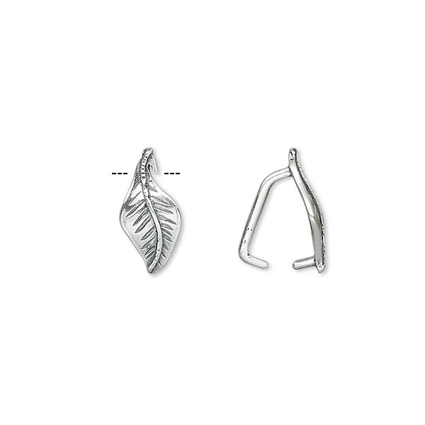 Bail, ice-pick, antiqued sterling silver, 12x6mm leaf, 8mm grip length. Sold per pkg of 10. image number 0