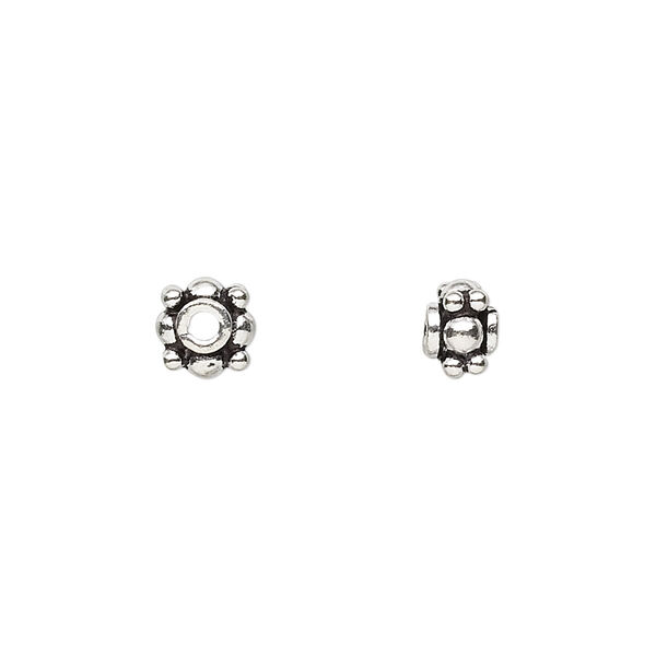 Bead, antiqued sterling silver, 6x4mm beaded square rondelle. Sold per pkg of 8. image number 0