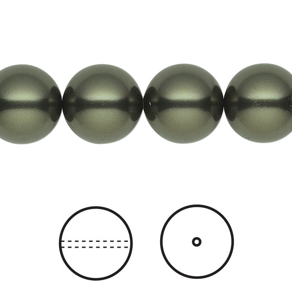 Pearl 100pk dark green, Swarovski® 12mm round 5810 image number 0