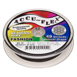 Beading wire, Accu-Flex®, nylon and stainless steel, midnight black, 49 strand, 0.014-inch diameter. Sold per 30-foot spool.