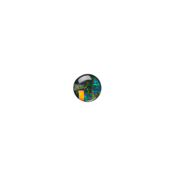 Cabochon, Gilson®, opal (synthetic), mosaic black, 6mm calibrated round. Sold individually. image number 0