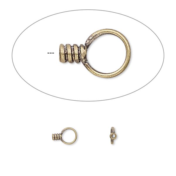 Crimp end, antique gold-plated brass, 2.5x1.5mm tube with loop, 0.5mm inside diameter. Sold per pkg of 10. image number 0