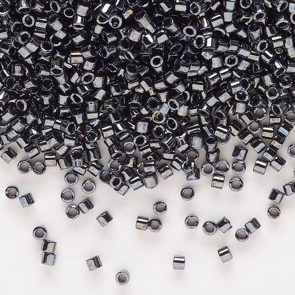 Seed bead, Delica®, glass, pkg/50g, #10 round, opaque metallic gunmetal (DBM-0001). image number 0