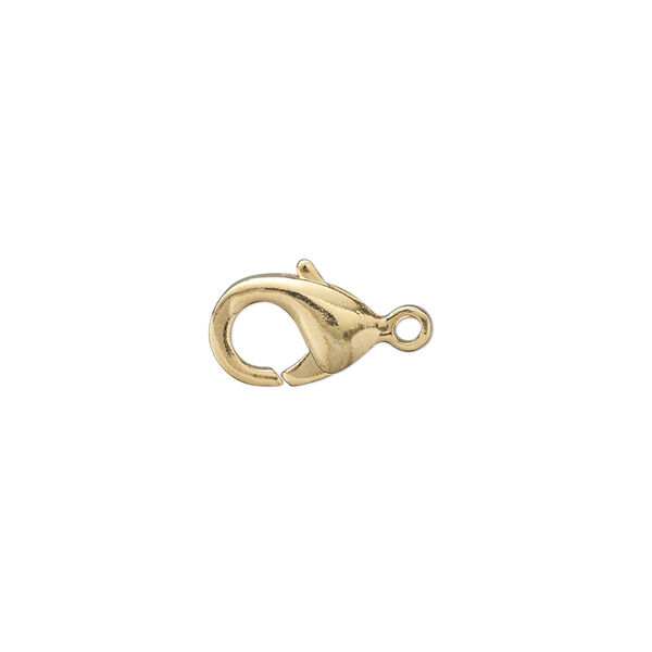 Clasp, lobster claw, gold-plated brass, 13x8mm hook with closed loop. Sold per pkg of 100. image number 0