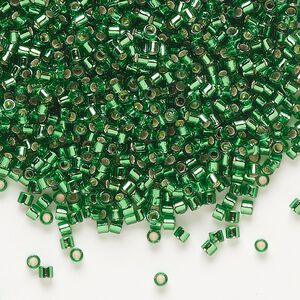 Seed bead, Delica®, glass, pkg/50g, #10 round, transparent silver-lined green (DBM-0046).
