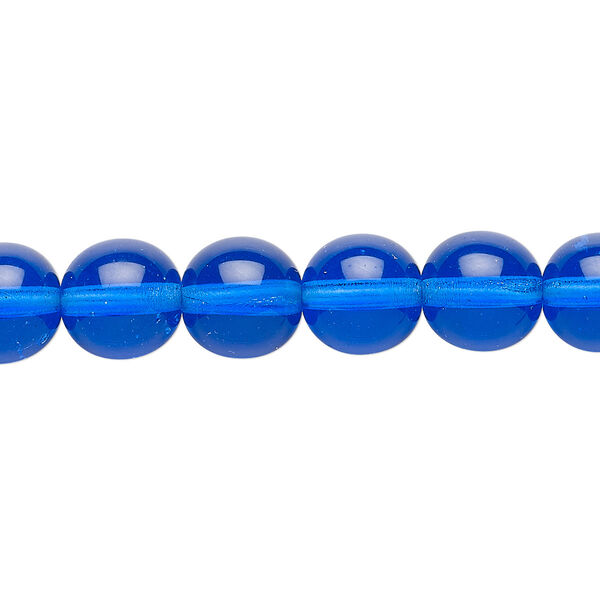 Bead, Czech glass druk, transparent light cobalt, 10mm round. Sold per 15-1/2" to 16" strand. image number 0