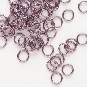Jump ring, anodized steel, pkg/80, 6mm open round, 4.4mm inside diameter, pink, 21 gauge.