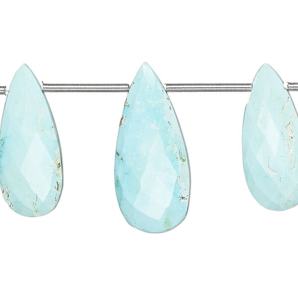 Imperial crown turquoise 1pkg3, hand-cut top-drilled faceted puffed teardrop bead natural 22x11mm-25x14mm / 28x12mm-31x15mm image number 0