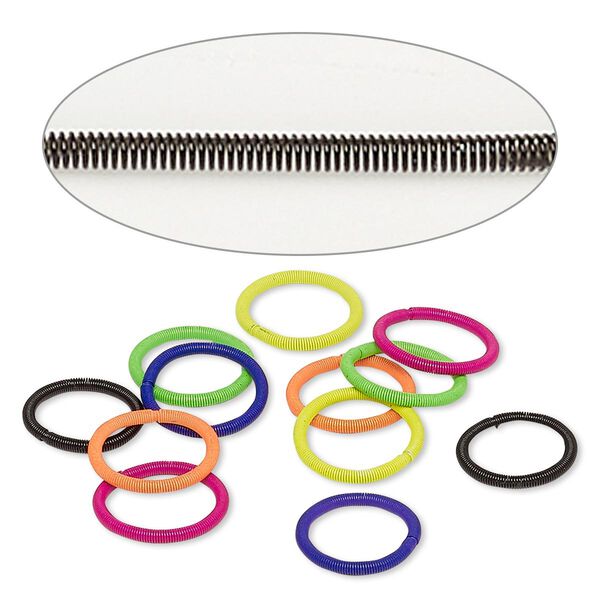 Ring, stretch, painted steel, assorted colors, 2mm wide coil. Sold per pkg of 12. image number 0