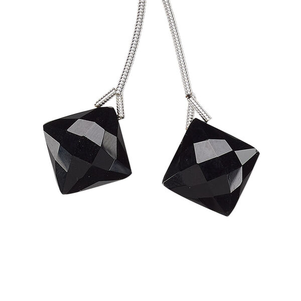 Bead, black onyx (dyed), 16x16mm hand-cut top-drilled faceted puffed diamond, B grade, Mohs hardness 6-1/2 to 7. Sold per pkg of 2 beads. image number 0