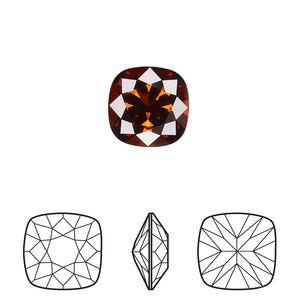 Fancy stone 6pk smoked amber foil back, Crystal Passions® 12mm square 4470
