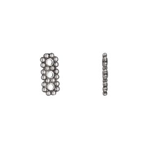 Spacer bar, antique silver-plated "pewter" (zinc-based alloy), 13x5mm 3-strand double-sided rectangle, fits up to 4mm bead. Sold per pkg of 100.