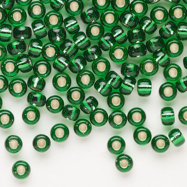 Seed bead, Miyuki, glass, pkg/25g, #6 rocaille, transparent silver-lined green, (RR-146S). image number 0