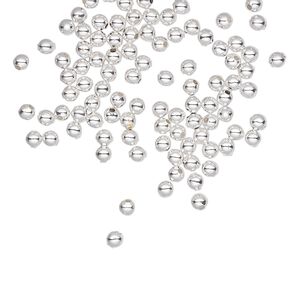 Bead, silver-plated steel, 2.5mm round. Sold per pkg of 500.