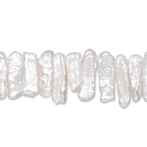 Pearl, cultured freshwater (bleached), white, 14x5mm-21x7mm top-drilled stick, C- grade, Mohs hardness 2-1/2 to 4. Sold per 15-1/2" to 16" strand.