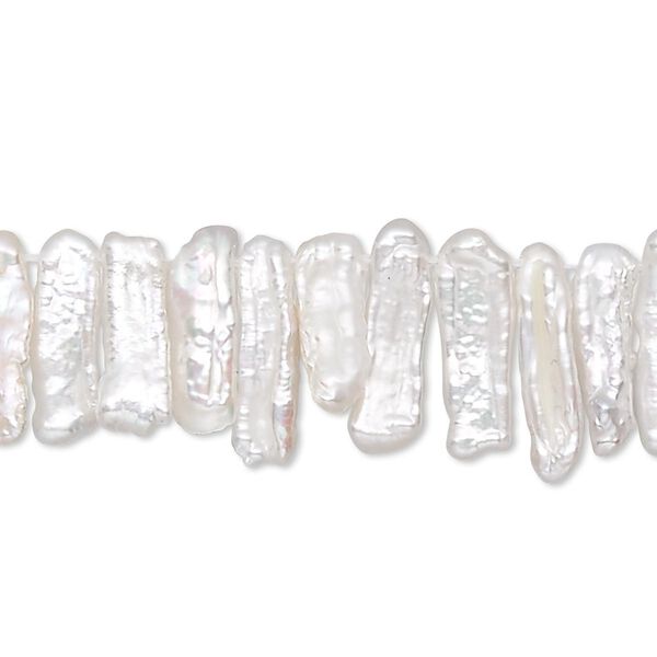 Pearl, cultured freshwater (bleached), white, 14x5mm-21x7mm top-drilled stick, C- grade, Mohs hardness 2-1/2 to 4. Sold per 15-1/2" to 16" strand. image number 0