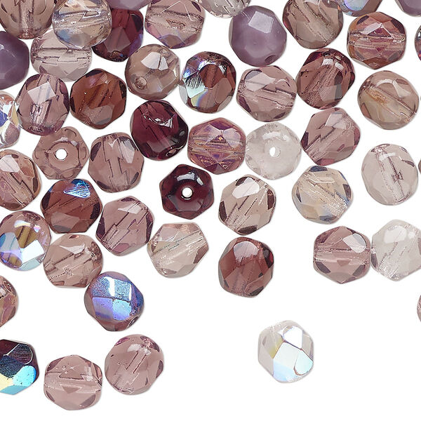 Bead, Czech fire-polished glass, opaque to transparent multi-purple, 6mm faceted round. Sold per pkg of 200. image number 0