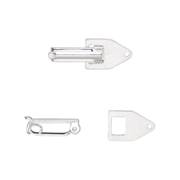 Clasp, fold-over, silver-plated copper, 22x7.5mm with tab end. Sold per pkg of 10. image number 0
