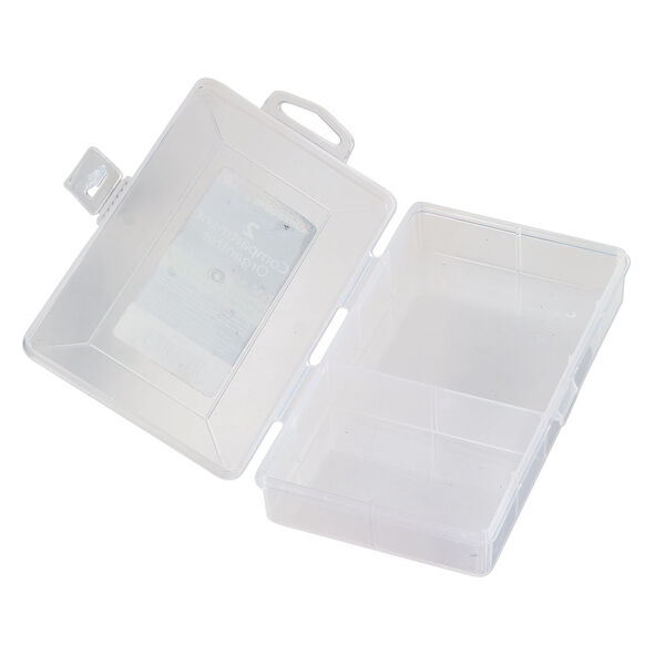 Organizer box, The Beadery®, 1pkg1, plastic, clear, 6-1/3 x 6-2/3 x 1 inches with 2 fixed compartments (2178). image number 2