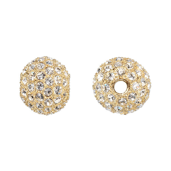Bead, Dione®, crystal and gold-plated pewter (tin-based alloy), crystal clear, 14mm round. Sold individually. image number 0