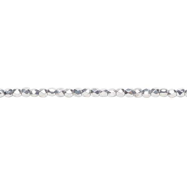 Bead, Czech fire-polished glass, opaque silver, 2mm faceted round. Sold per pkg of 1,200 (1 mass). image number 0