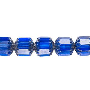 Bead, Czech glass, cobalt and metallic silver, 10mm round cathedral. Sold per 15-1/2" to 16" strand, approximately 40 beads.