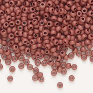 Seed bead, Preciosa Ornela Czech glass, 1pkg50g, 2.8-3.2mm rocaille, opaque matte terra dyed light mahogany chalkwhite (06418)