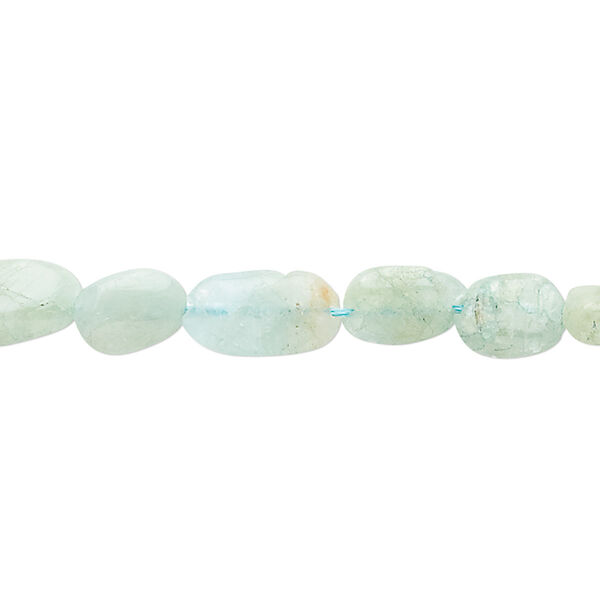 Bead, aquamarine (heated), 7x6mm-11x7mm hand-cut puffed oval, D grade, Mohs hardness 7-1/2 to 8. Sold per 13-inch strand. image number 0