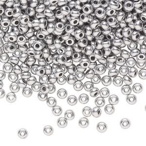 Seed bead, Preciosa Ornela Czech glass, pkg/500g, #8 rocaille, opaque soft silver metallic alabaster, (01700).